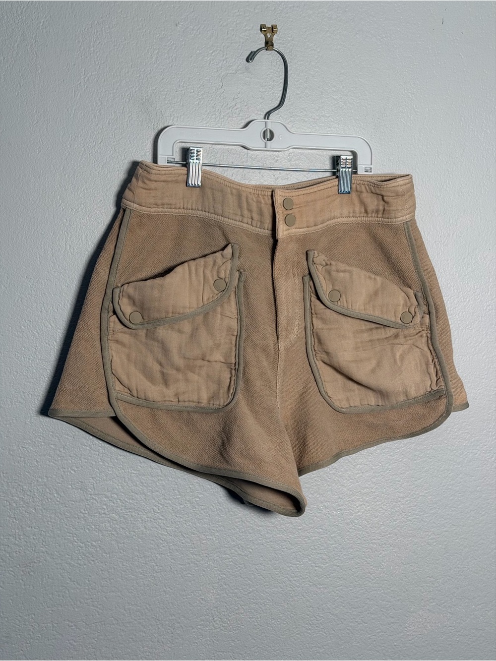 Free People Tan Utility Cargo Shorts Terry cotton blend Small